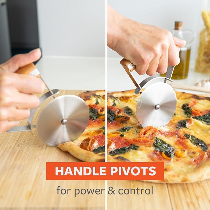 Full Circle Slice, Stainless Steel Precision Pizza Wheel with Safety Cover, Innovative Rotating Handle for Better Leverage, Dishwasher Safe