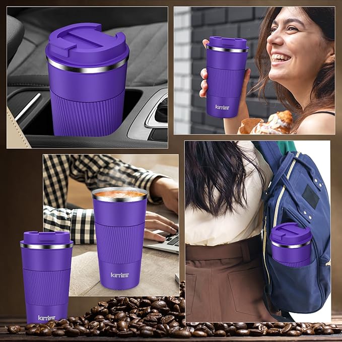 KETIEE 12oz Coffee Mug: Vacuum Insulated Coffee Cup with Leakproof Lid, Travel Coffee Mug Stainless Steel Double Walled Reusable Coffee Cup for Hot and Cold Water Tea (Purple)