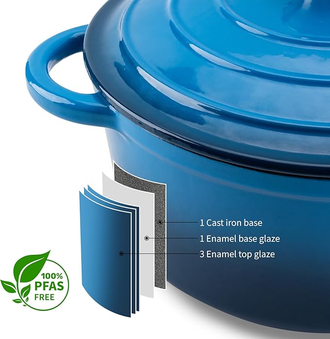 7QT Enameled Cast Iron Dutch Oven Pot with Lid,Heavy-Duty Cookware for Sourdough Bread Baking,Braising,Stews,Roasting,Oven Safe up to 500°F,blue