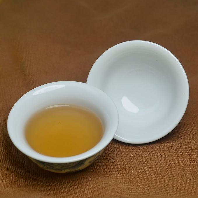 Liang baobao Chinese Traditional Tea Tasting Cup Set of 4, 2oz White Porcelain Mini Cups for Gongfu Tea Ceremony (Peony)