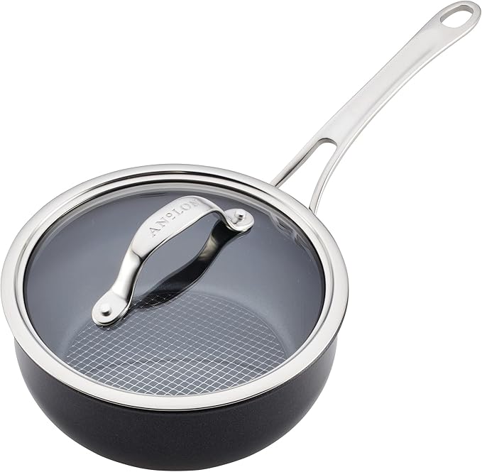 Anolon X SearTech Aluminum Nonstick Cookware Saucier with Lid, 2.5 Quart, Super Dark Gray