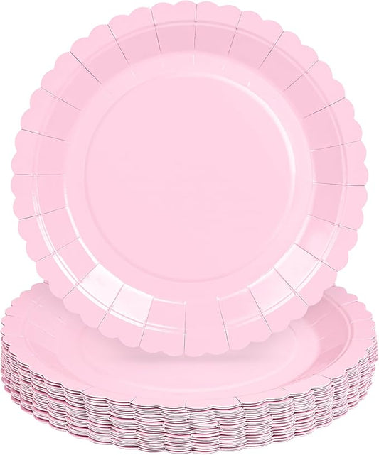 30 Pcs Pink Plates, 9 Inch Pink Scalloped Dessert Plates Disposable Dinner Paper Plates Cake Party Plates for Easter Party, Baby Shower, Wedding, Bridal Shower, Birthday Party, Mother's Day