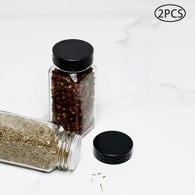2pcs Black Spice Jars, 4 oz Glass Seasoning Bottles, Spices Container, Empty Spice Jars, Square Spice Bottles with Airtight Plastic Caps with Shaker Lids