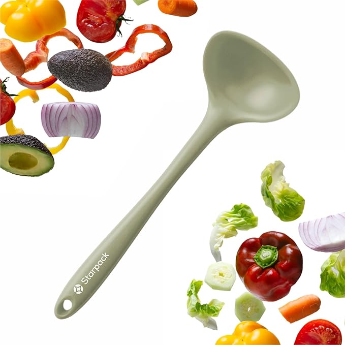 Starpack 'Ladle of Love' Premium Silicone Ladle - High Heat Resistant to 600F - Non Stick Silicone Spoon for Serving - LFGB Grade Rubber