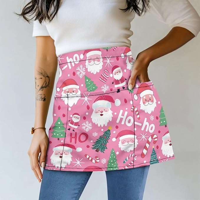 Server Waitress Waist Apron with 3 Pockets, Short Aprons for Servers,Waiter Apron For Waiter Accessories
