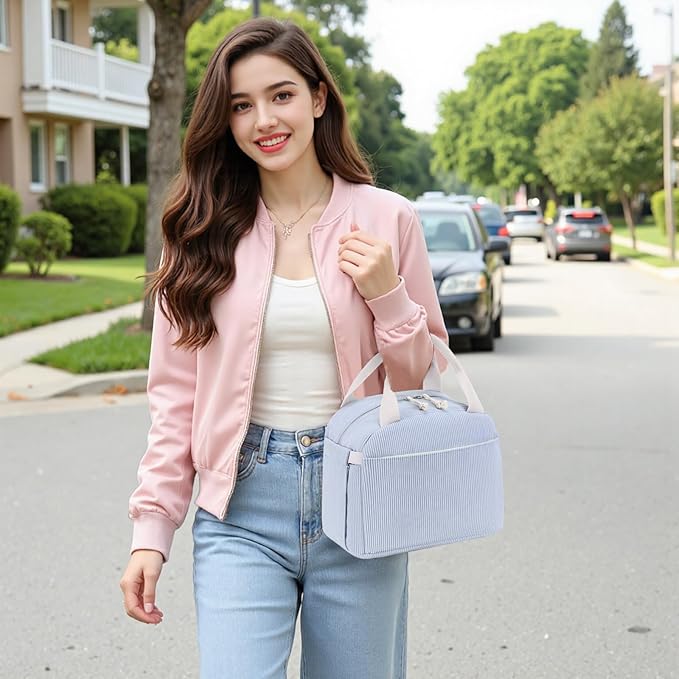Bluboon Lunch Bag for Women Men Cute Corduroy Lunch Tote Bags Reusable Insulated Lunch Box Large Capacity Reusable Insulated Cooler for Work Picnic or Travel