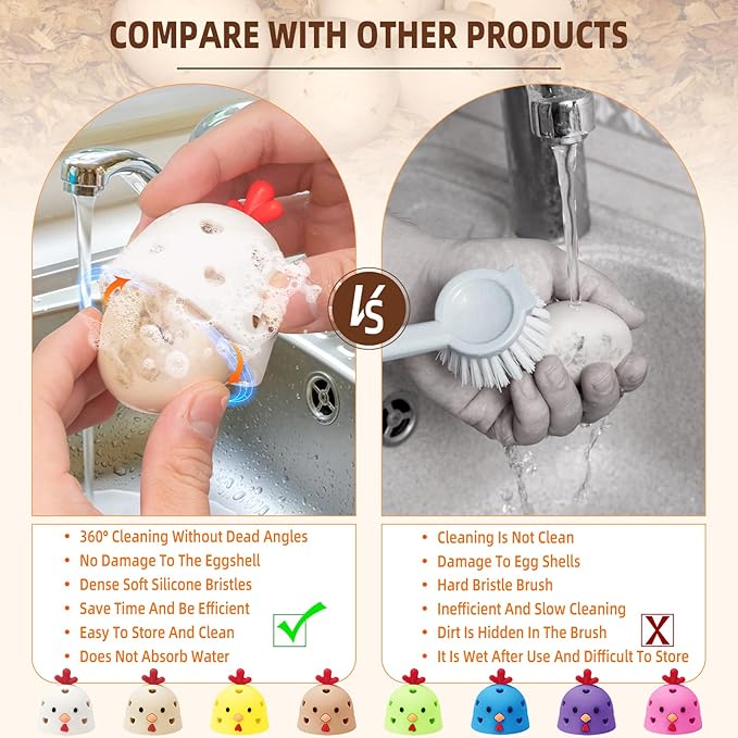Egg Washer for Fresh Eggs, Egg Scrubber for Fresh Eggs, Egg Brush for Cleaning Fresh Eggs, Egg Cleaner Scrubber, Easter Gifts Creative Chicken Shape Egg Wash Brush Silicone Washing Egg Tool - Pink