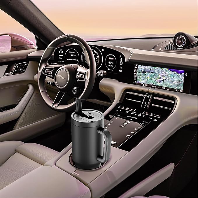 Meoky 32 oz Tumbler with Handle and Flip Straw, 100% Leakproof Tumbler with Lid and Straw, Stainless Steel Insulated Cup, Cupholder Friendly, Keeps Cold for 24 Hours (Night)