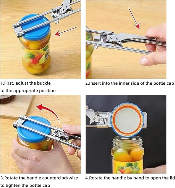 2 Pack Adjustable Jar Opener for Weak Hands, Stainless Steel Can Opener & Beer Bottle Opener, jar openers for seniors, Easy Grip Lid Remover for Jars, Cans, Bottles (2 Pack Silver and Black)