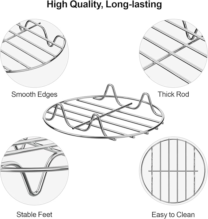 GSlife Steamer Rack 7'' - Stainless Steel Cooling Rack, Round Canning Baking Roasting Rack, Trivet for Dutch Oven Air Fryer, Instant Pot Accessories for 3, 6, 8 Qt Pressure Cooker, 1 Pack