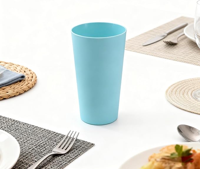 32 oz Large Plastic Cups Reusable, Big Drinking Cups for Kitchen, Stackable Water Tumblers, BPA-free, Dishwasher Safe, Unbreakable Bright Colors set of 12 Indoor Outdoor Use