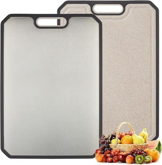 Garvee Stainless Steel Cutting Board for Kitchen, Double Sided Chopping Board with Deep Juice Groove & Handle, Stainless Steel/PP, Dishwasher Safe, 15x10 Inch (15.2"L x 10.5"W)