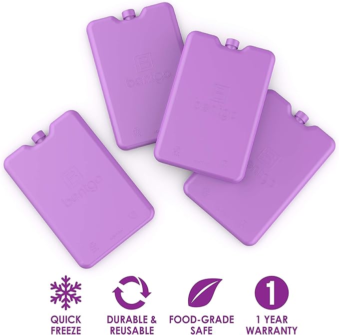 Bentgo Ice Lunch Chillers - Ultra-Thin Ice Packs Perfect for Everyday Use in Lunch Bags, Lunch Boxes and Coolers - 4 Pack (Purple)