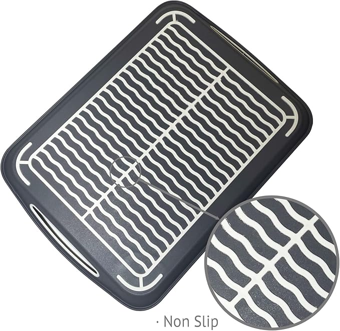 Non-Slip Serving Tray with Handles, 17.7" x 12.4" Large Food Tray Serving Platter (Gray, 2 Pack)