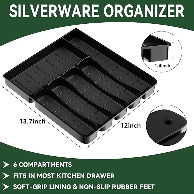 49 Pieces Black Silverware Set with Steak Knives, Stainless Steel Silverware with Organizer Flatware Utensils Set for 8, Forks and Spoons Silverware Set Cutlery Set