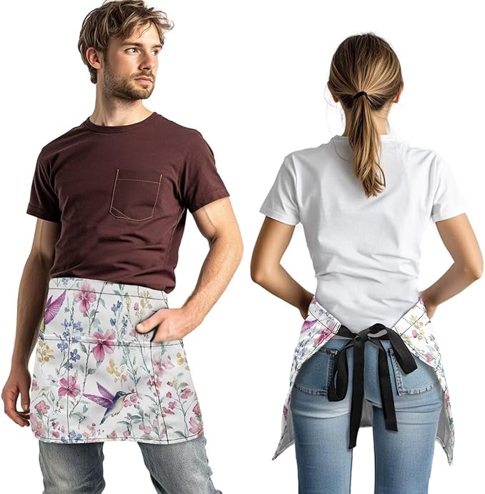 Server Waitress Waist Apron with 3 Pockets, Short Aprons for Servers,Waiter Apron For Waiter Accessories