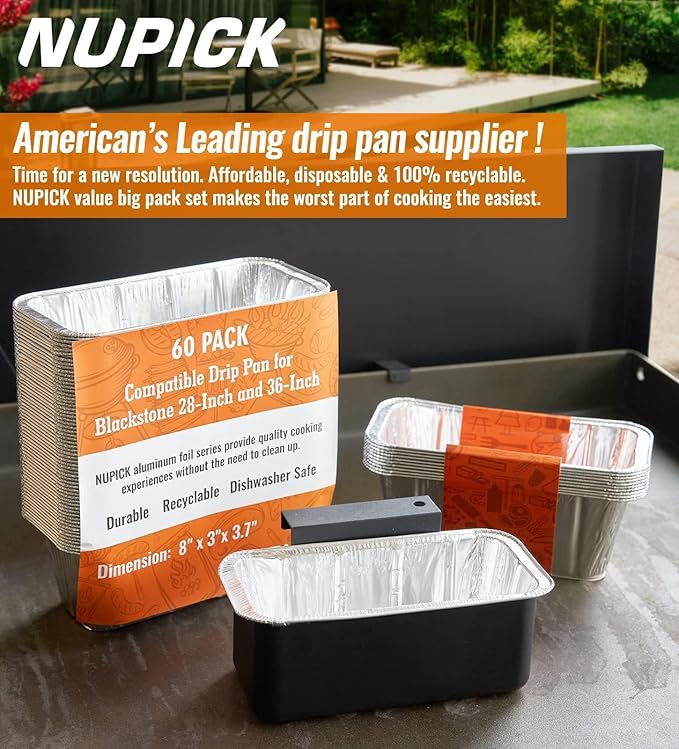 NUPICK 60 Pack Grease Cup Liners for Blackstone, Griddle Accessories for Blackstone 17"/22"/30"/28"/36" Griddle, Easy Cleaning Disposable Aluminum Grease Traps & Drip Pans for Blackstone Catcher, 5017