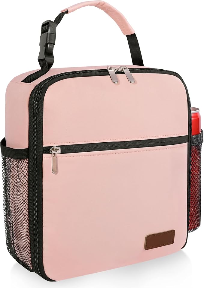 Small Lunch Box Insulated Lunch Bag for Men Women Kids, Reusable Lunch Bags Portable Small Lunch boxes Cooler Bag for School/Work/Picnic, Pink 290T 12-Can(6.5L)