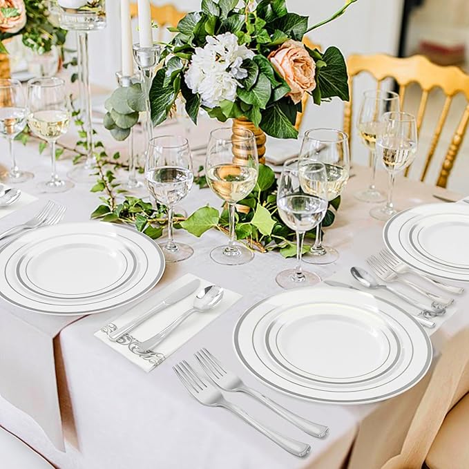 BESTVIP 400PCS Silver Plastic Silverware, Silver Disposable Utensils, Heavy Duty Cutlery Set of 200 Forks, 100 Spoons, 100 Knives for Party, Christmas, Birthday, Catering and Daily Use