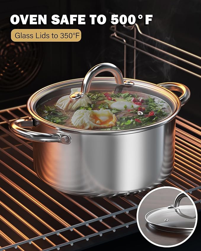 Cook N Home Stockpot with Lid, Basics Stainless Steel Soup Pot, 12-Quart