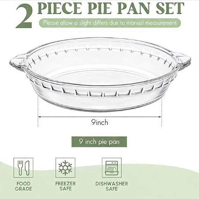 Uiifan 2 Packs 9 Inches Mini Glass Pie Pan for Baking Clear Pie Plate with Handles Round Glass Dish for Baking and Serving, Snacks, Salads, Desserts