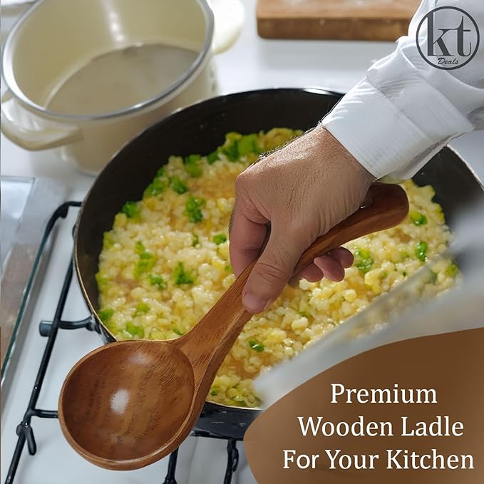 Wooden Ladle for Soup, Long Handle Wood Ladle Spoon Large Wooden Soup Ladel Cooking & Serving Spoon Utensils for Kitchen Cookware