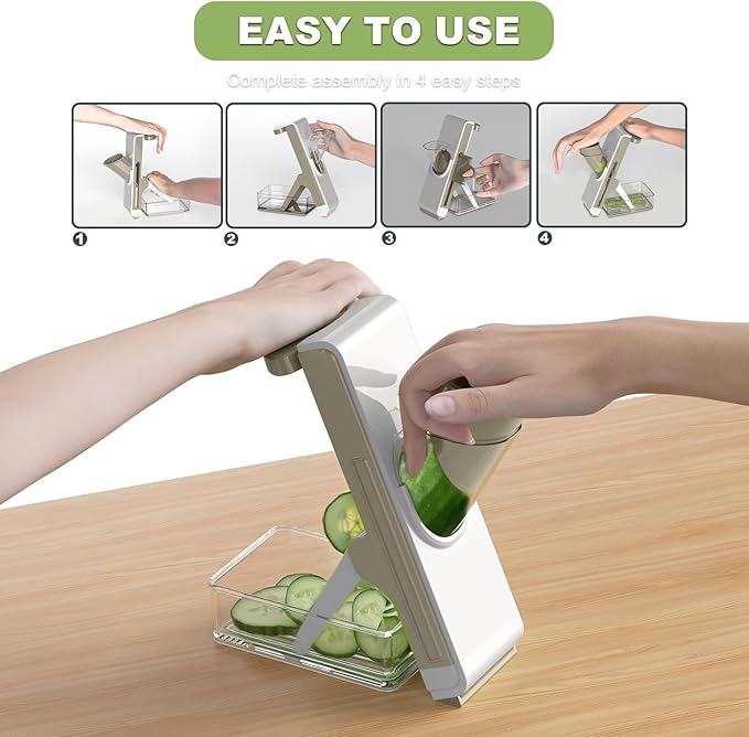 Eletronova Safe Mandoline Slicer for Kitchen, Vegetable Slicer for Kitchen，Kitchen Food Slicer, French Fry Cutter Julienne Dicer for Vegetables Grey (White & Green) (Grey & Draw Gray)