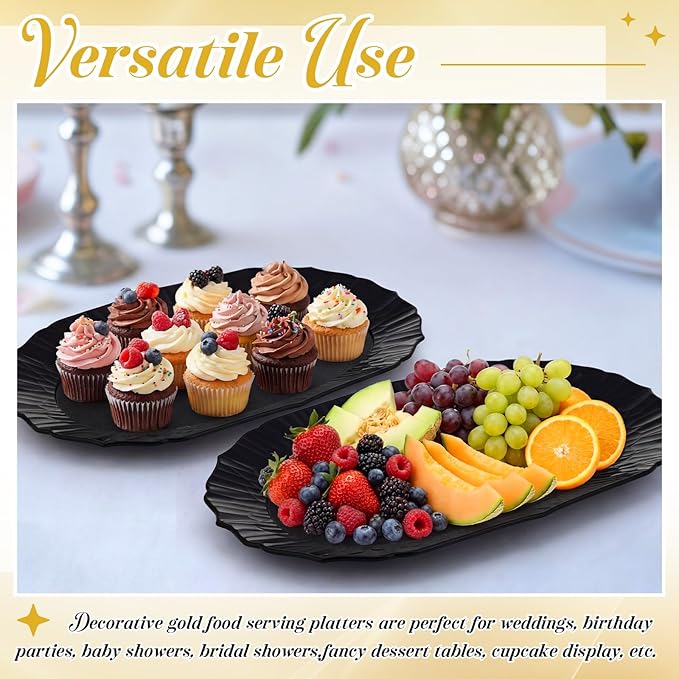 12 Pcs Black Plastic Serving Tray Bulk, 14.5" x 8.6" Rectangle Black Party Platters Reusable Decorative Dessert Table Serving Trays Snack Food Tray for Cupcake Cookie Wedding Birthday Party