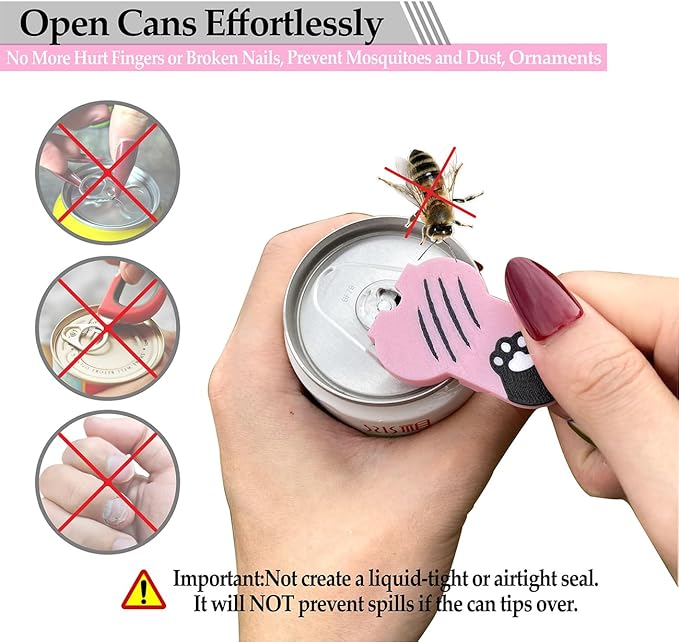 Soda Can Tab Opener Mini Soda Can Cover Easy Tab Opener and Drink Protector Cute Beverage Barricade Soda Protector for Beer,Coke,Aluminum Cans at Party,BBQ, Beach(Cat Paw Rose&Pink)