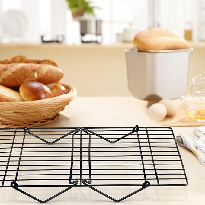 Leonyo Cooling Rack, 3 Tier Stainless Steel Stackable Cooling Racks for Baking, Cooking, Roasting, Grilling, Cool Batches of Cookie, Collapsible & Heavy Duty, Oven Safe & Easy Clean, 15" x 10", Black