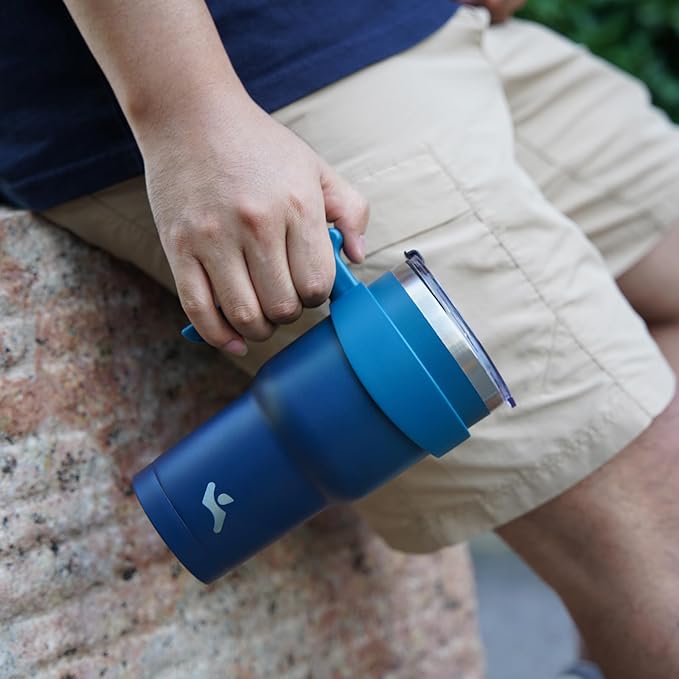 40 oz Tumbler with Handle and 2 Straw 2 Lid, Insulated Water Bottle Stainless Steel Vacuum Cup Reusable Travel Mug,Turquoise