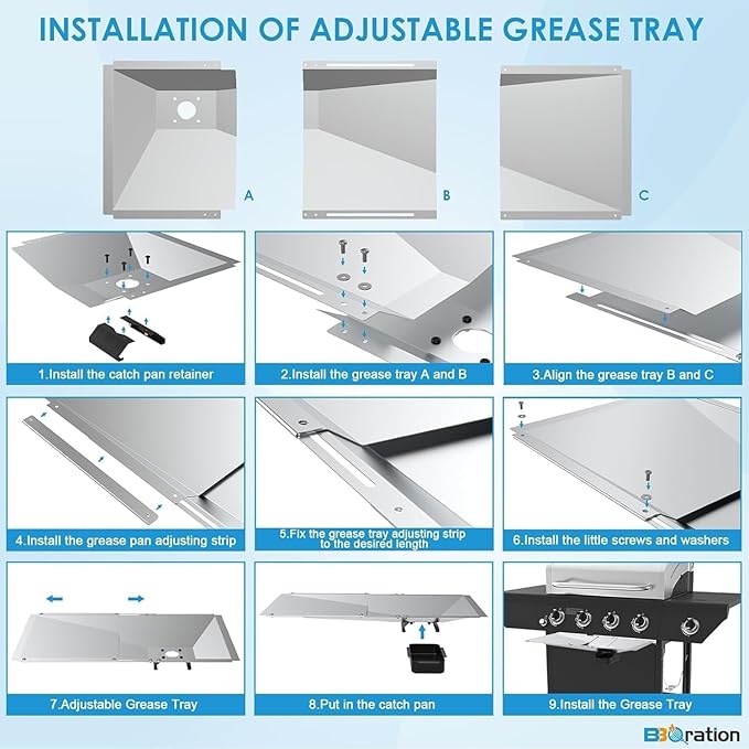 Universal Grease Tray and Catch Pan with 15-Pack Aluminum Disposable Drip Pan for Nexgrill Replacement Parts 720-0830H 720-0882A, Charbroil, Dyna Glo, Kenmore, Grease Tray for 3/4/5/6 Burner Gas Grill