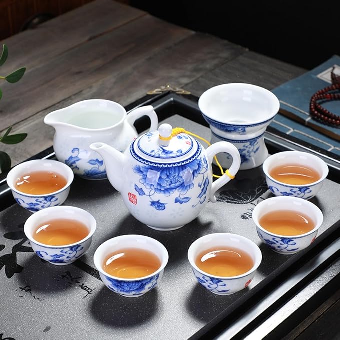 Liang baobao Chinese Traditional Tea Tasting Cup Set of 4, 2oz White Porcelain Mini Cups for Gongfu Tea Ceremony (Peony)
