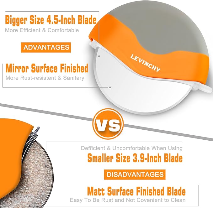 Pizza Cutter Wheel, Detachable Slicer Easy to Clean, Pizza Slicer, Premium Spuer Sharp Stainless Steel, with Protective Blade Guard, Large Size, Orange
