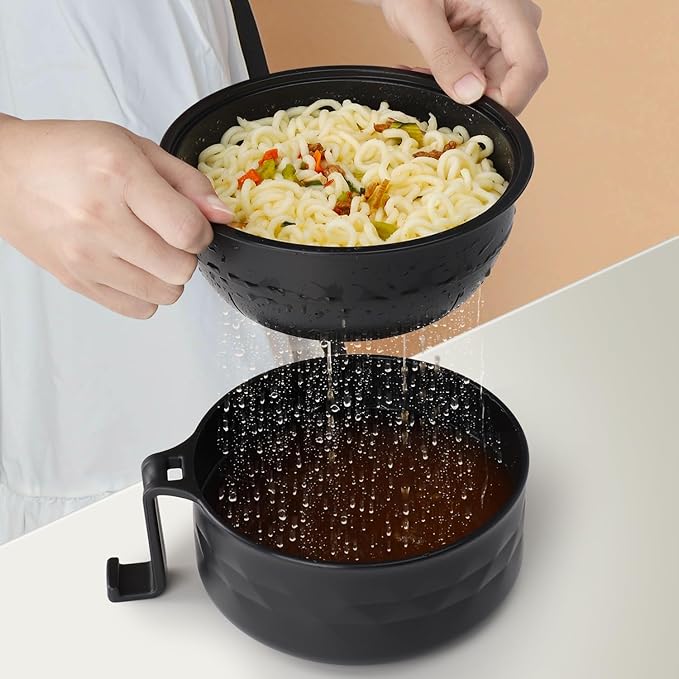 Ramen Bowl Set, Ramen Cooker 33 oz, Ramen Bowls with Chopsticks and Spoon, Microwave Pasta Cooker, College Dorm Essentials for Girls Guys (Black)