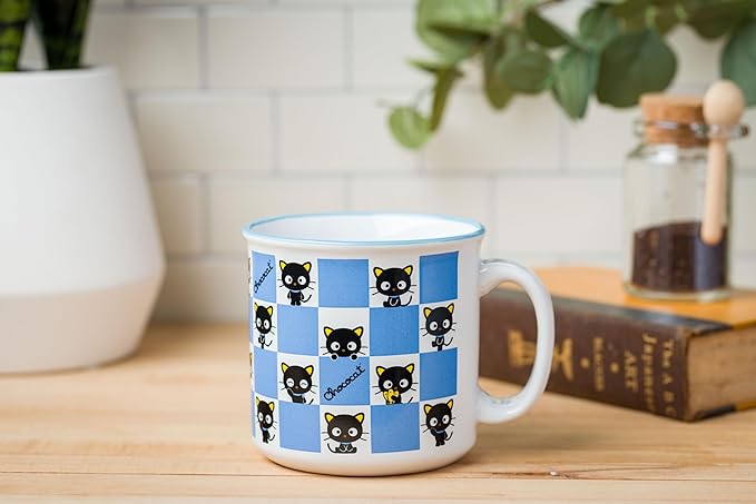 Silver Buffalo Sanrio Hello Kitty and Friends Chococat Checkered Pattern Ceramic Camper Mug, 20 Ounces