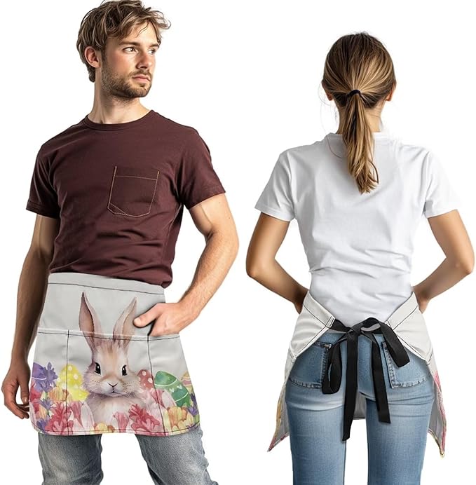 Server Waitress Waist Apron with 3 Pockets, Short Aprons for Servers,Waiter Apron For Waiter Accessories