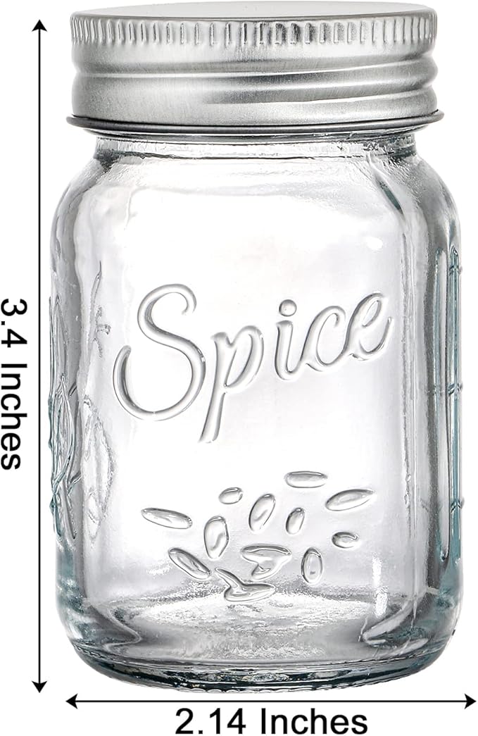 Coloch 30 Pack 4 Oz Glass Mason Spice Jar with Shaker Lids& Labels, Empty Spice Bottle Mini Mason Jars with Airtight Metal Caps and Collapsible Funnel for Herbs & Spices