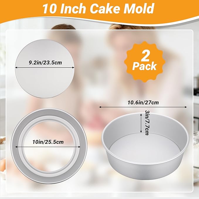 Beasea Round Cake Pans, 2 Pack 10 Inch Aluminum Alloy Large Cheesecake Pan with Removable Bottom, Layer Cake Tin Mold for Baking Oven