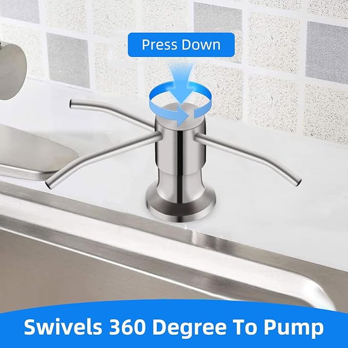 Soap Dispenser for Kitchen Sink, Brushed Nickel Countertop Dispenser with 39" Tube Kit, Use Large Bottles & No More Refills (Black)