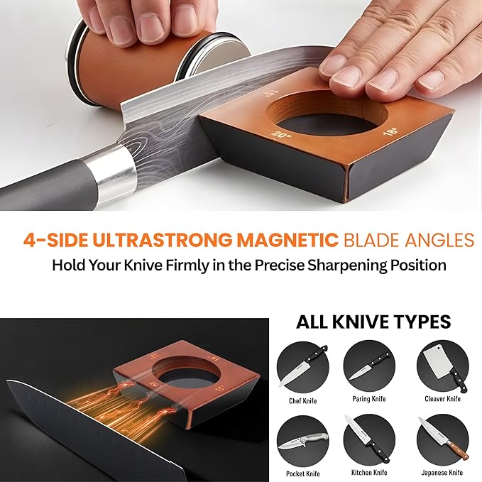 High Carbon Stainless Steel 4 Angles Rolling Knife Sharpener with 400, 1000 & 3000 Replacement Discs | Blunt Knife Sharpening Kit with 15°, 18°, 20°, and 22° Sharpening for Kitchen & Chef's Knives