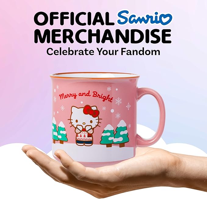 Silver Buffalo Sanrio Hello Kitty Holiday Christmas Merry and Bright Ceramic Camper Mug, 20 Ounces