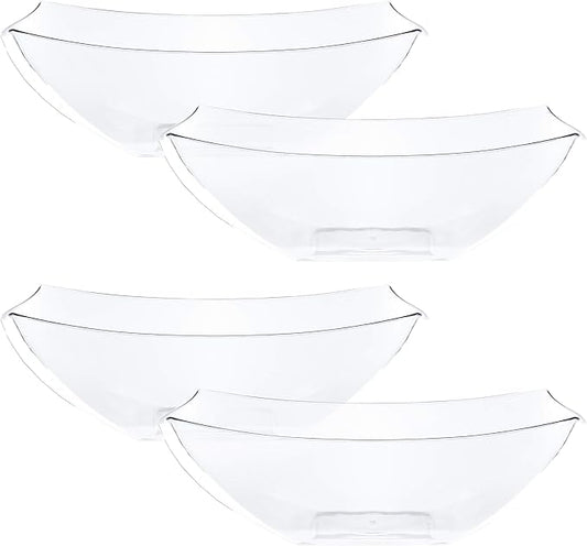 PLASTICPRO Disposable 64 ounce Square Serving Bowls, Party Snack or Salad Bowl, Large Plastic Crystal Clear Pack of 4