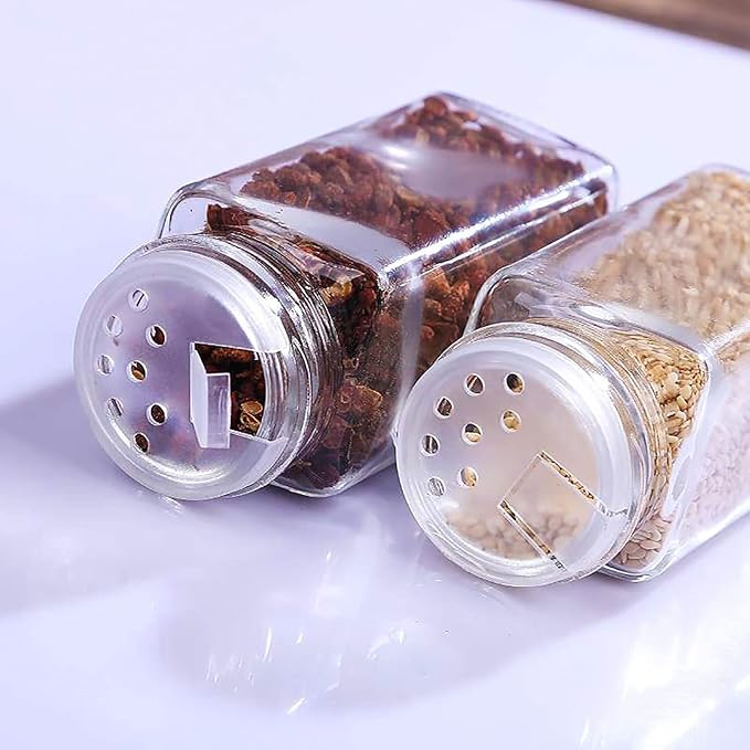 WUWEOT 24 Pack Plastic Spice Jars, 4 oz Spice Bottle Square Seasoning Containers, Reusable Salt Pepper Shaker with Airtight Lid Labels and Funnel for Spice, Herbs, Powder and Glitters