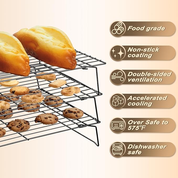 Pleafind 3 Pieces Stackable Cooling Rack Set, 16 x 10 Inch Stainless Steal Roasting Rack, Cooling Racks for Cooking, Baking, Roasting, Grilling, Oven and Dishwasher Safe