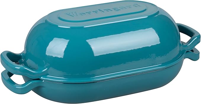 Enameled Cast Iron Sourdough Bread Oven, Dutch Oven, Loaf Cast Iron Bread Pan for Homemade Bread Baking, Meatloaf Pan with Lid, 5QT, Bluegreen