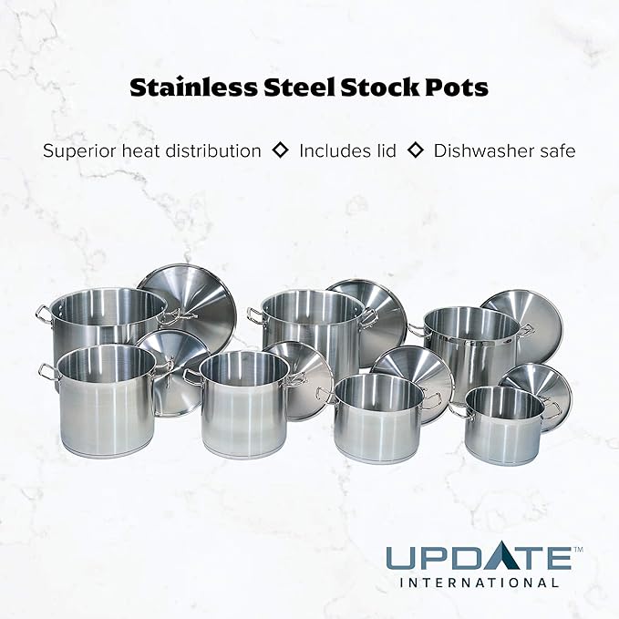Update International 80 Qt Induction Ready Stainless Steel Stock Pot w/Cover
