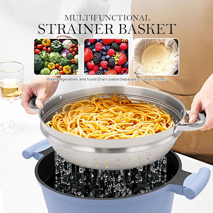 Steamer Pot for Cooking, 6.5 Qt Steam Pot with Lid, Nonstick Cooking Pot with Vegetable & Dumpling Steamer Basket, Food Steamer Cookware, Stay-Cool Handles, Induction Compatible, PFOA Free