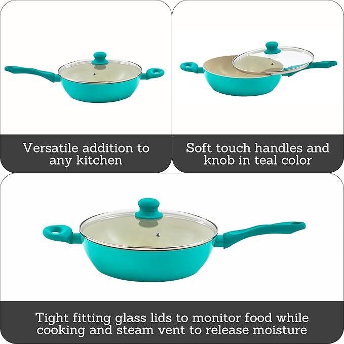 IMUSA USA Teal 4Qt Forged Jumbo Cooker with Ceramic Nonstick, 4 Quart