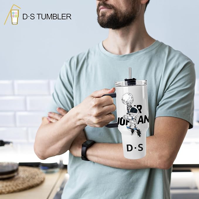 D·S 4 Pack Sublimation Tumblers 40 OZ with Handle Blank Insulated Large Tumbler Bulk, Coffee Travel Cups Stainless Steel Travel Mug for Diy Craft Heat Press Print